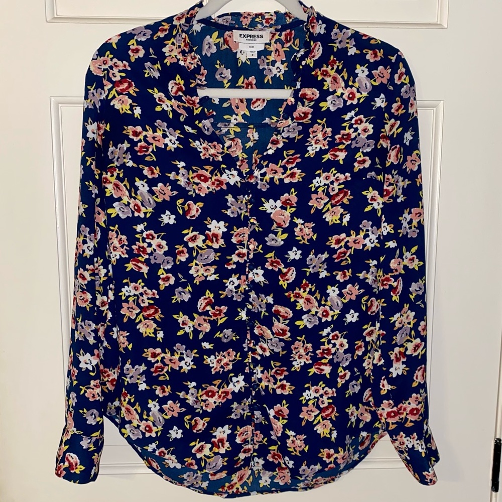 Express Portofino Slim Flowered Blouse, Size Small